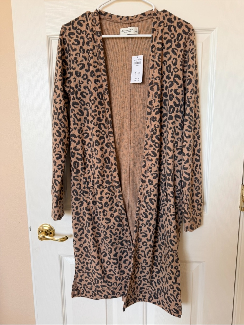 Abercrombie & Fitch Leopard Print Open Front Vest - Camel/Black